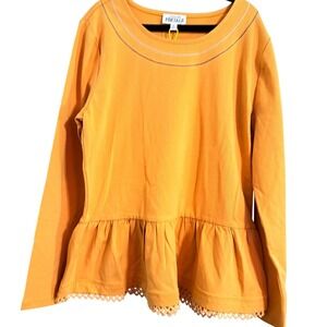 Finding Foxtale Kids Orange Peplum Long Sleeve Top with Lace Trim Size 8